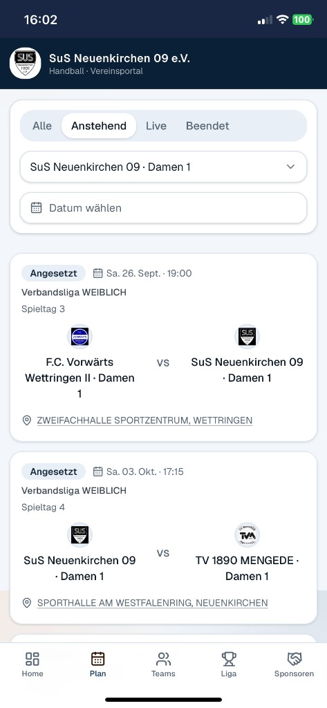 Handball365 App: Spielplan
