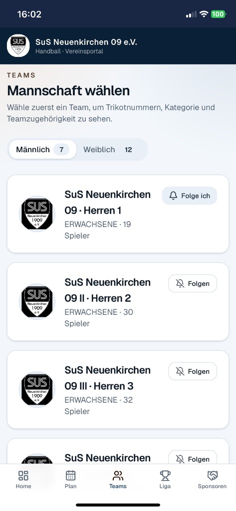 Handball365 App: Teams