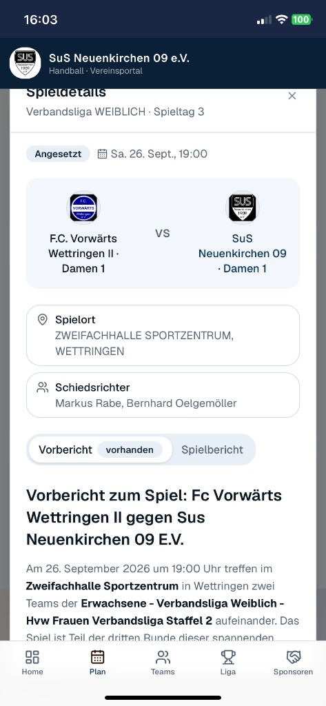 Handball365 App: Spieldetails